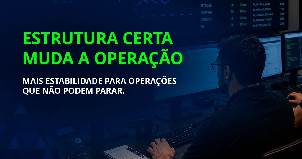 Equipe de TI monitorando ambiente corporativo de ERP em operação crítica.